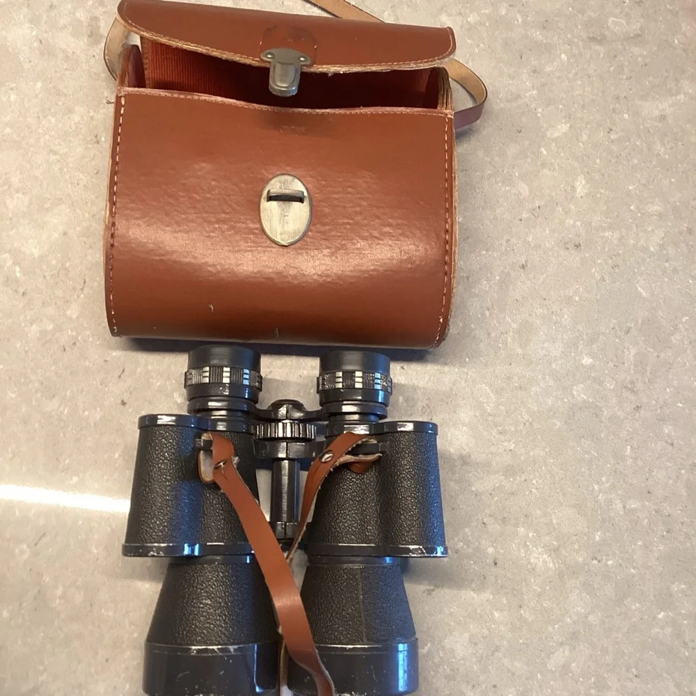 Vintage Black 7x50 Binoculars with Leather Case